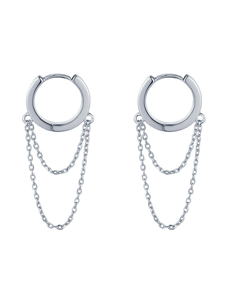 Round double chain earrings in silver