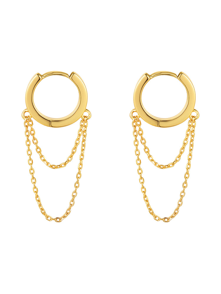 Round double chain earrings in gold