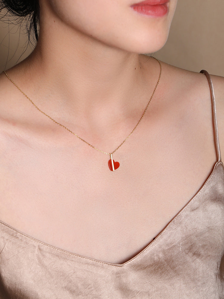 Red Agate Star Heart Pendant Necklace Gold
