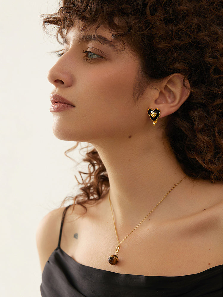 Black enamel love earrings suitable as a gift