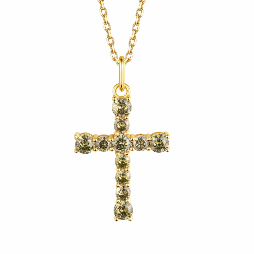 S.Leaf Sterling Silver 14K Gold Plated Cubic Zirconia Cross Necklace