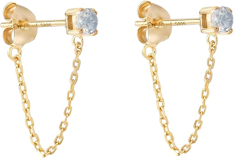 S.Leaf 925 Sterling Silver 18Karat Gold Plated Chain Earrings