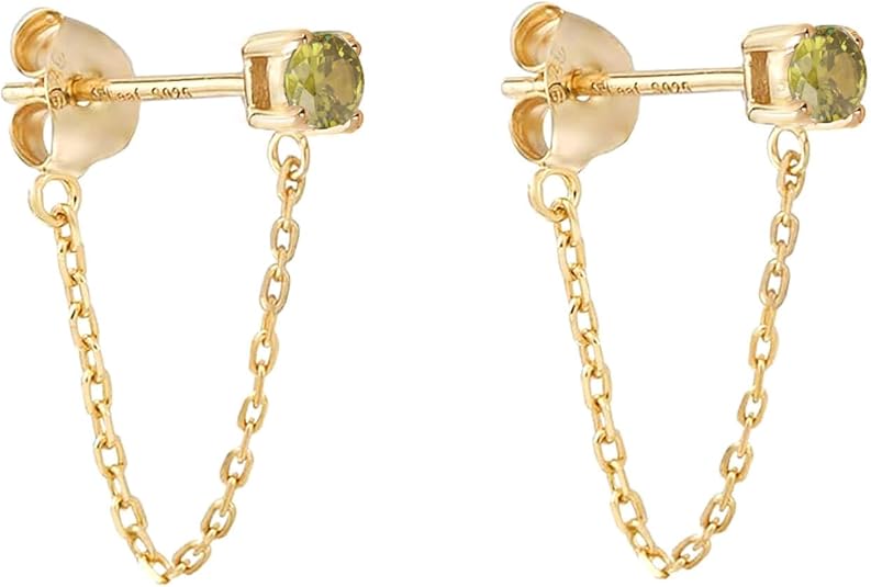 S.Leaf 925 Sterling Silver 18Karat Gold Plated Chain Earrings