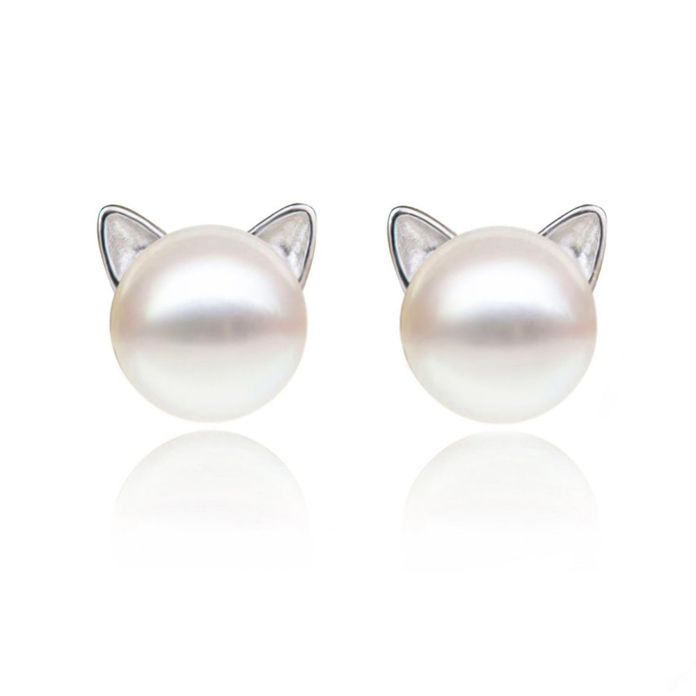 Cat Ear Pearl Stud Earrings