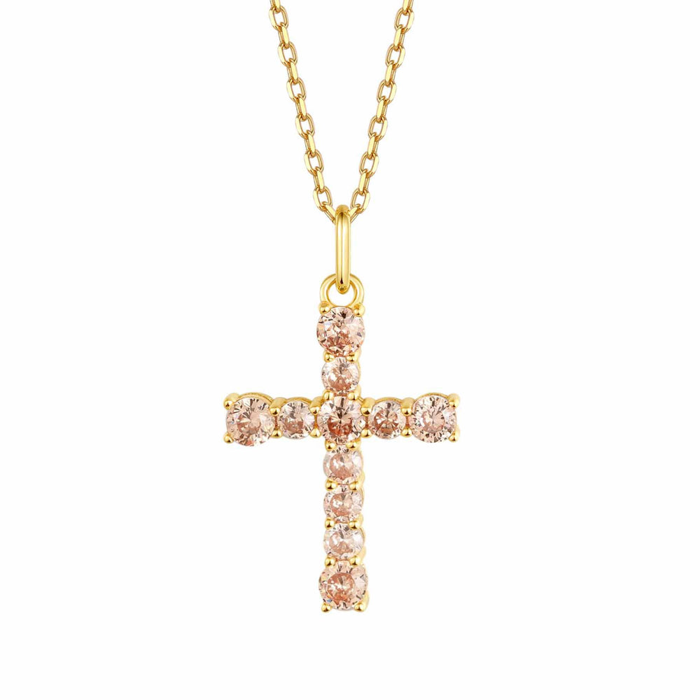 S.Leaf Sterling Silver 14K Gold Plated Cubic Zirconia Cross Necklace