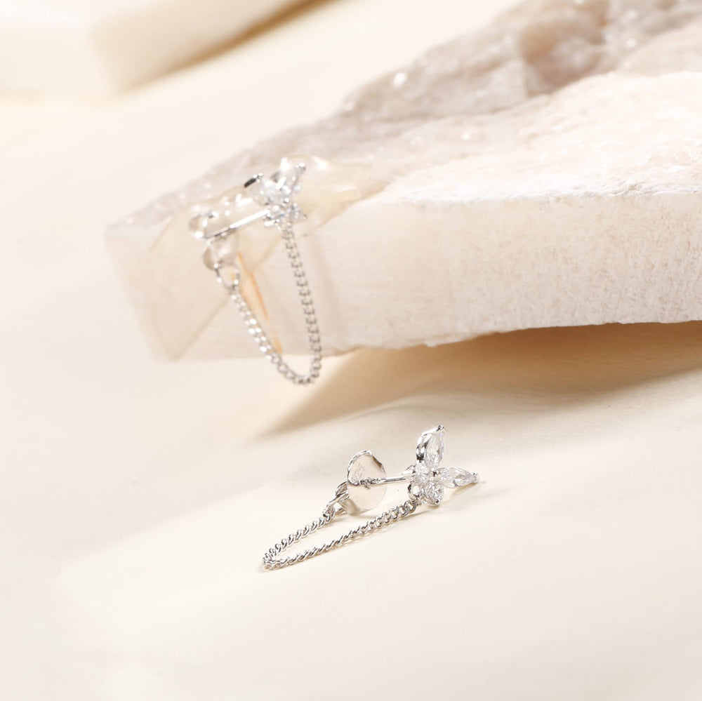 Cubic Zirconia Stud Gold Chain Earrings