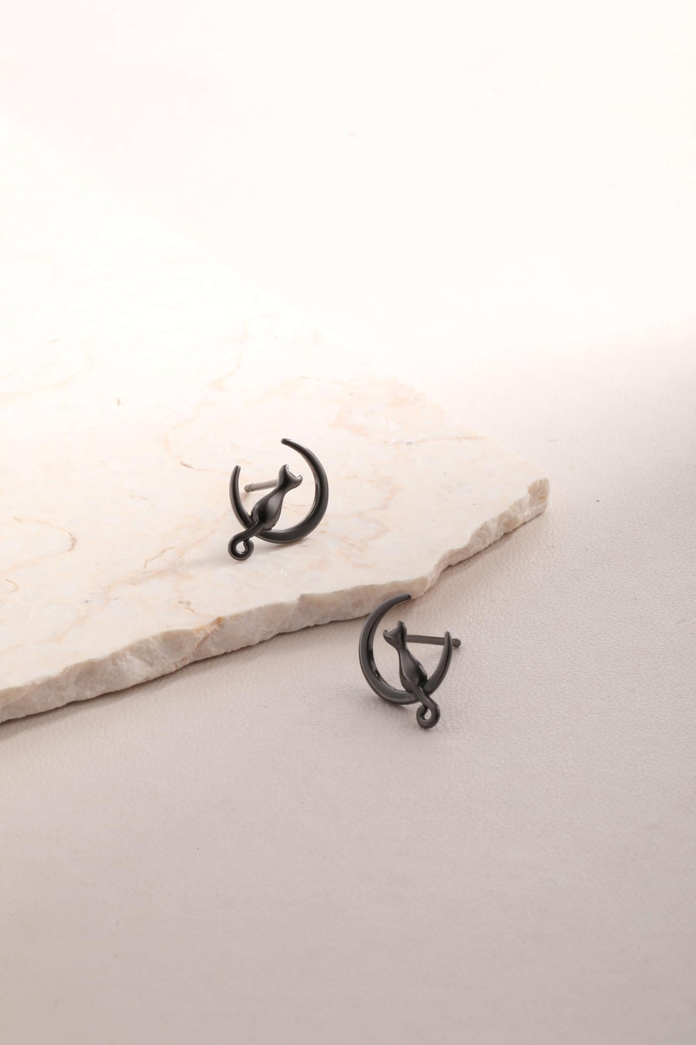 Cat Moon Stud Earrings Sterling Silver