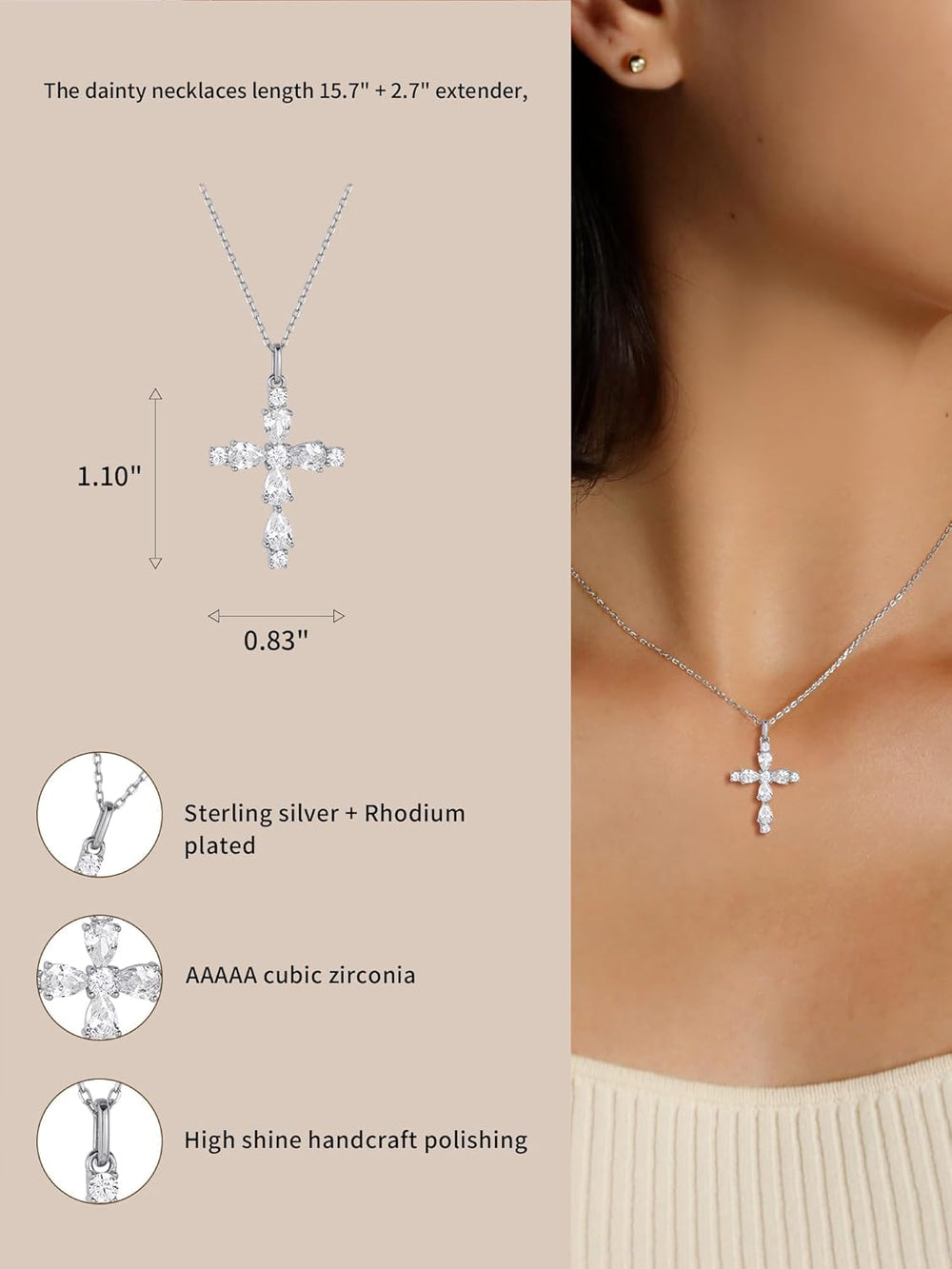 Cz Diamond Cross Pendant Necklace