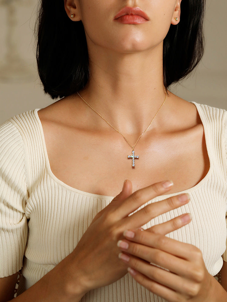 Stereoscopic zirconia cross pendant necklace religious jewellery