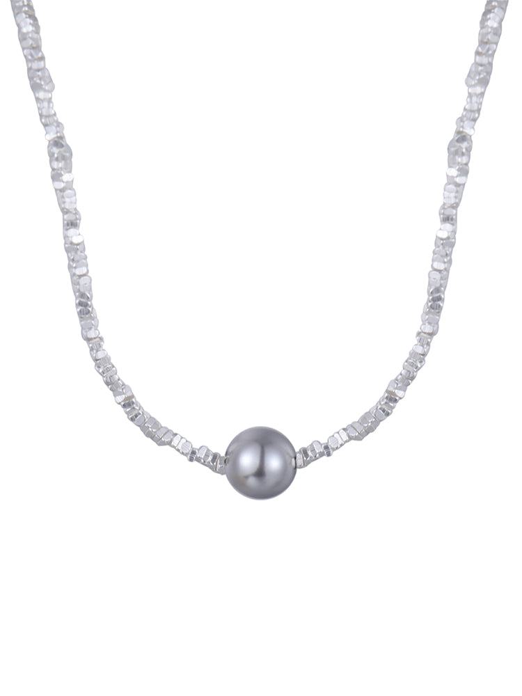 Pearl Pendant Necklace In Broken Silver