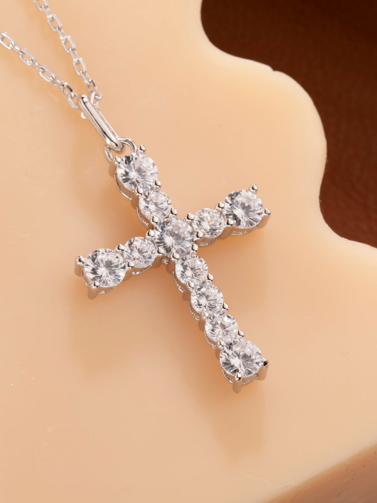 925 sterling silver full diamond cross pendant necklace