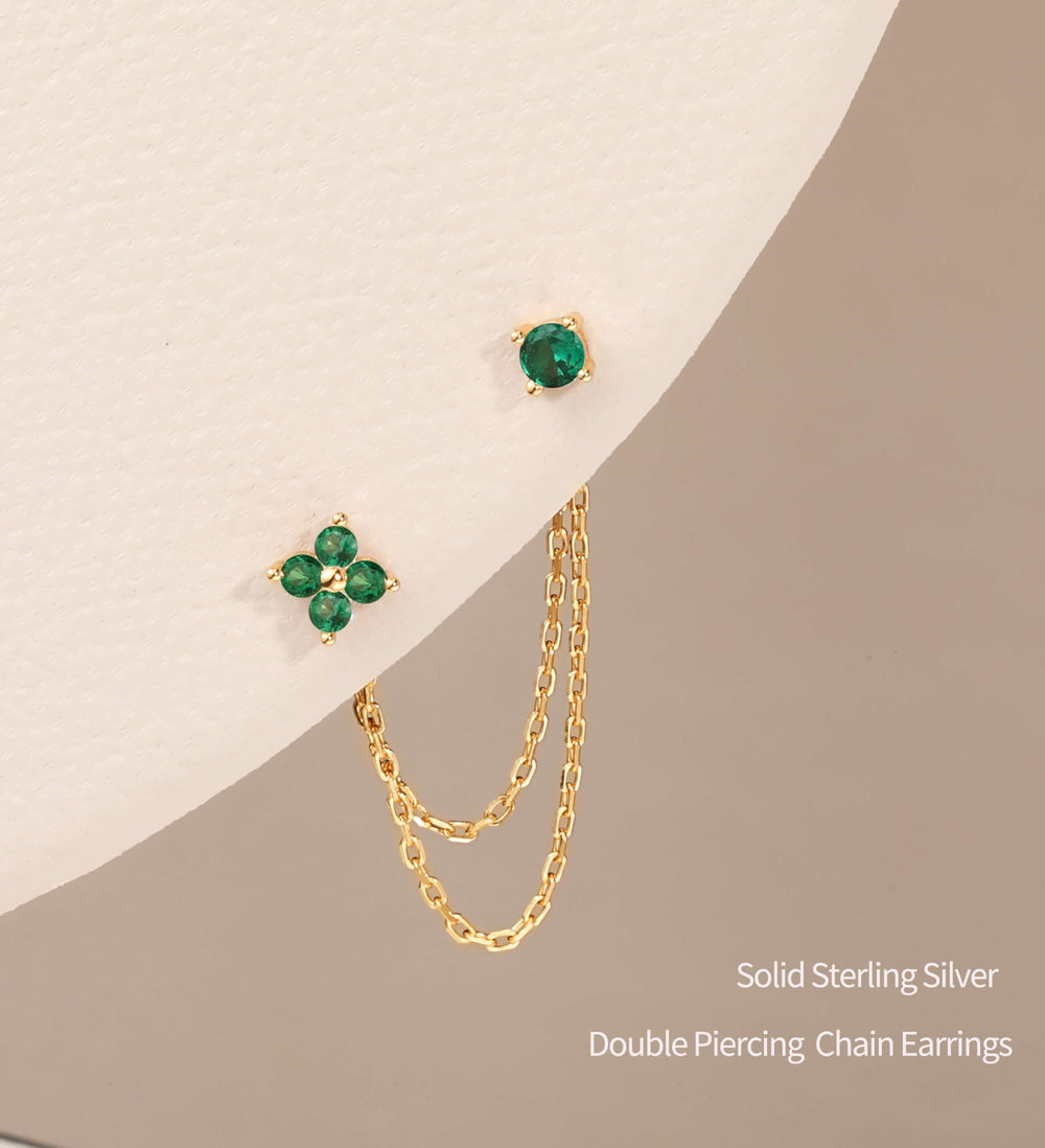 S.Leaf 925 Sterling Silver 18k Gold Plated Chain Earrings