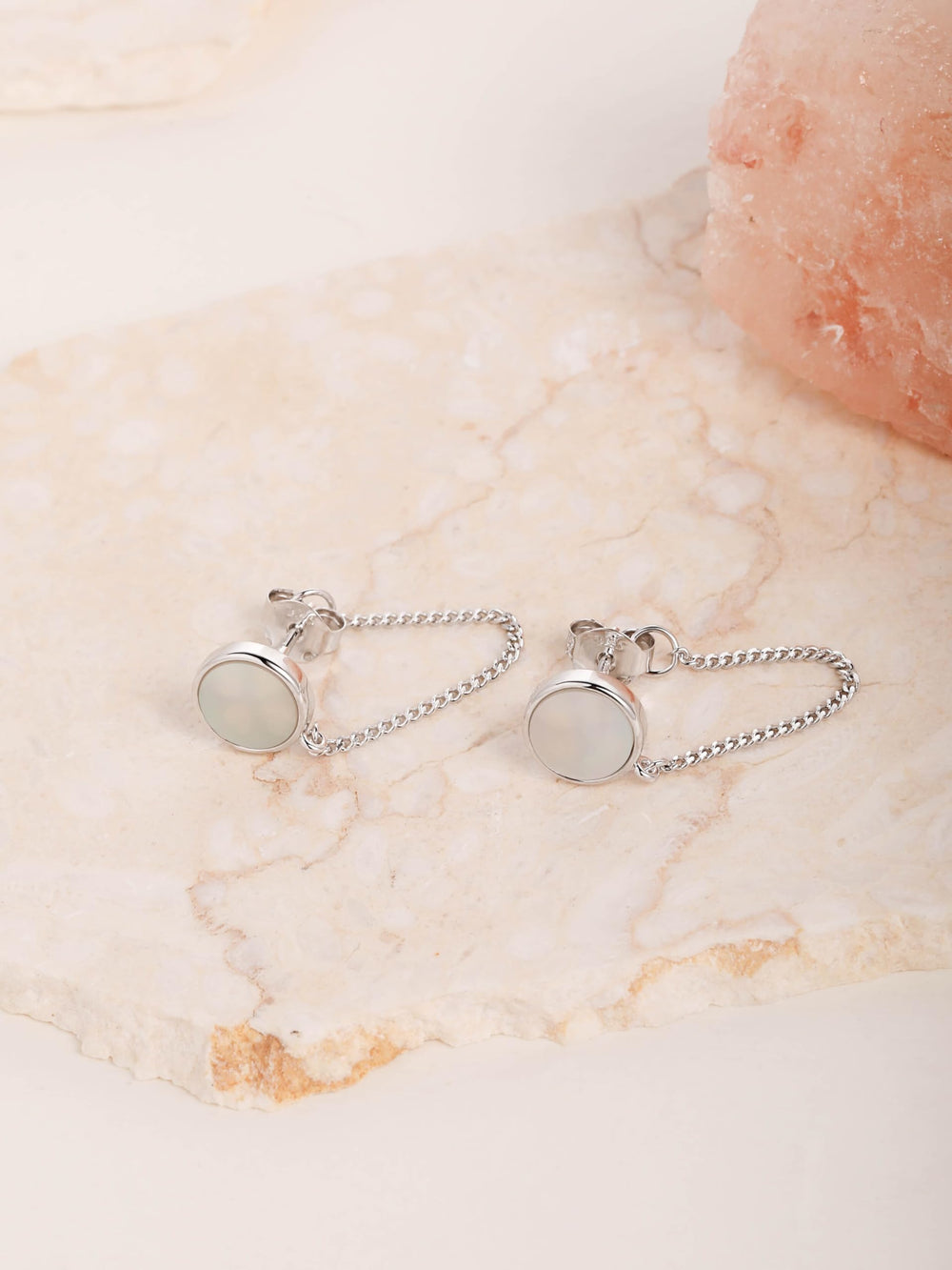 S.Leaf Gold Chain Earrings for Women Mother of Pearl Shell Earrings