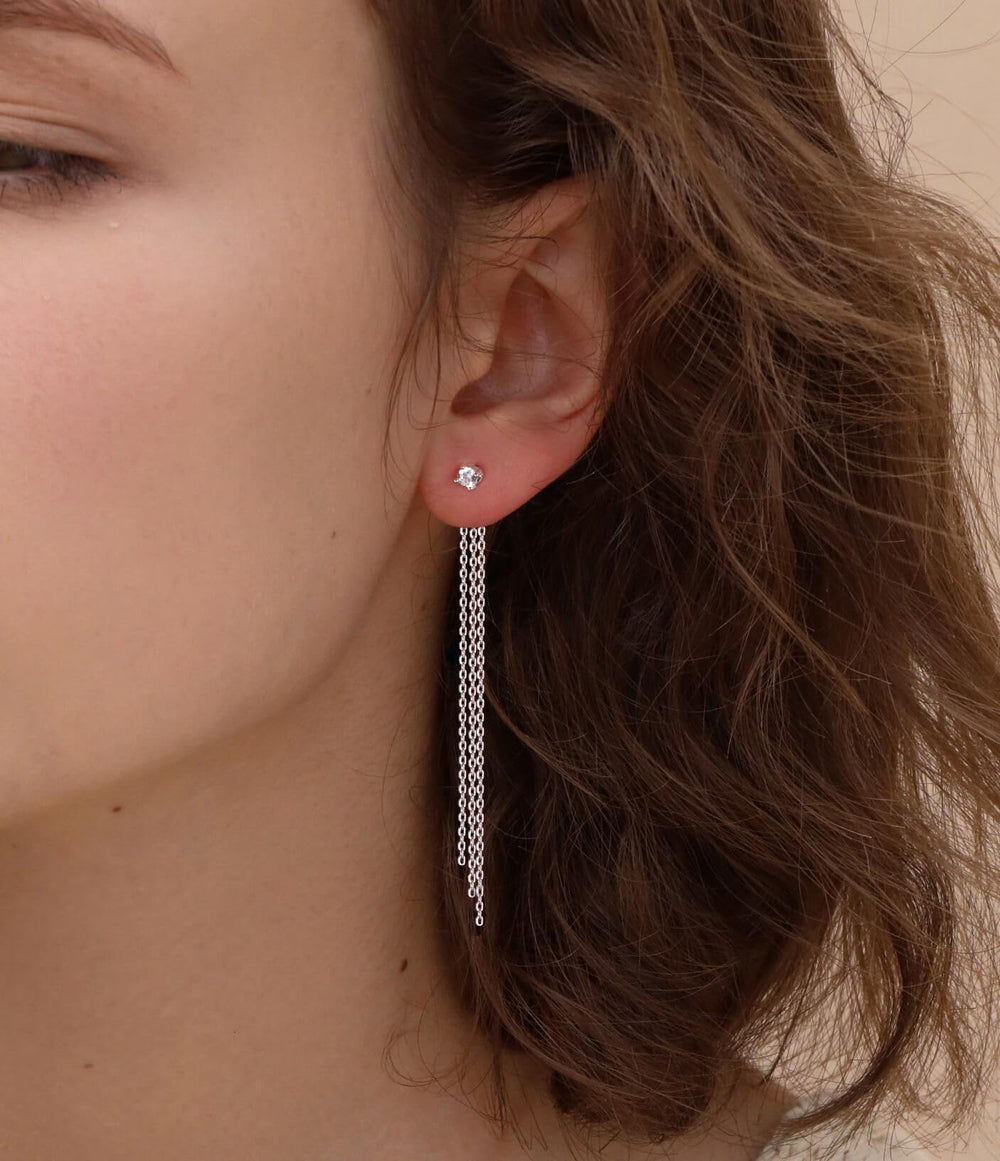 S925 Sterling Silver Through Tassel Chain Earrings