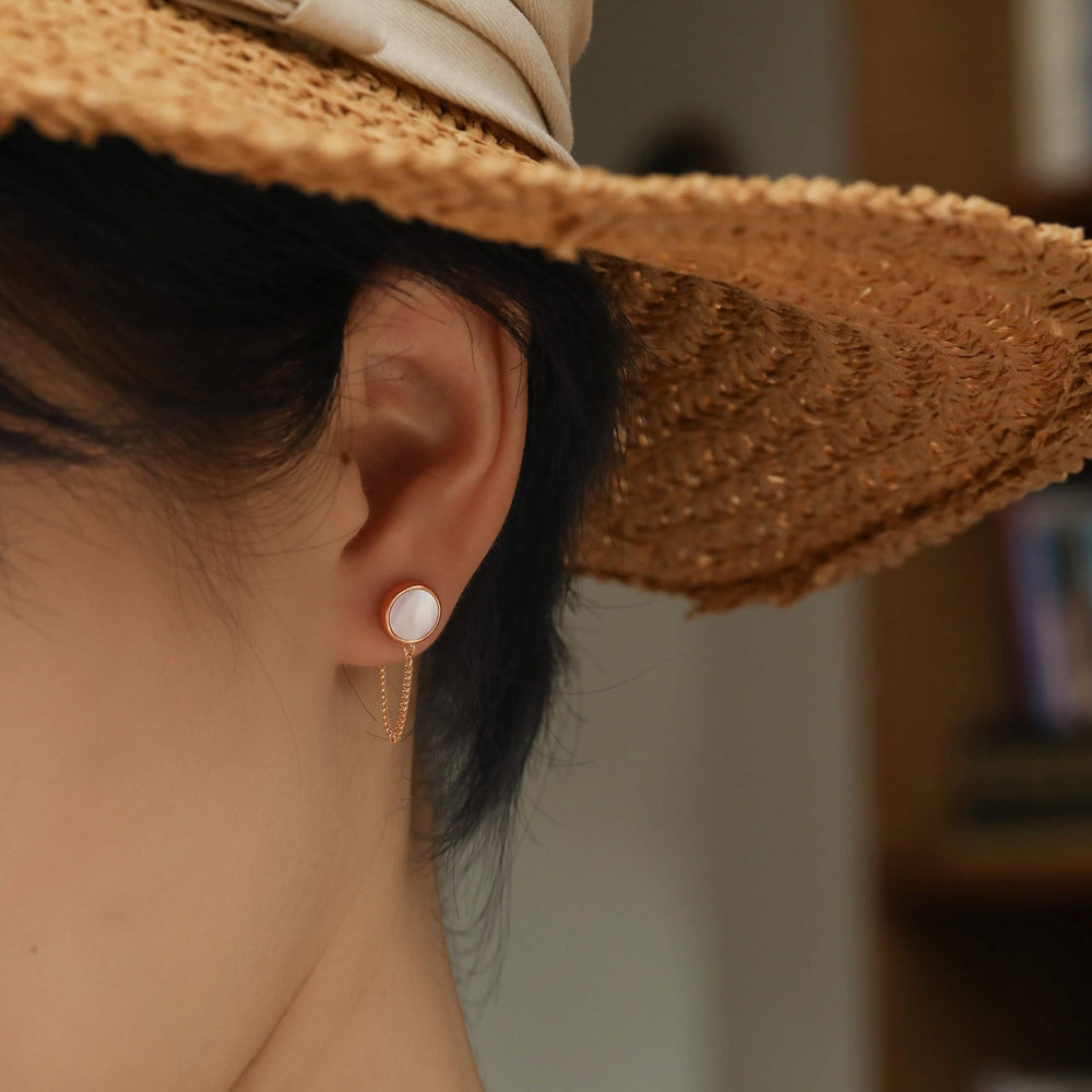 S.Leaf Gold Chain Earrings for Women Mother of Pearl Shell Earrings