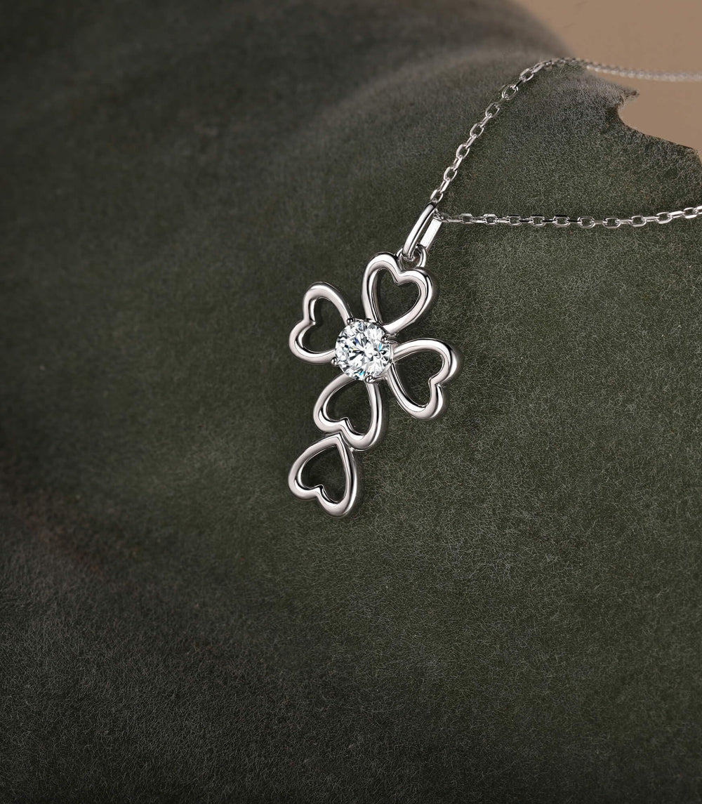 Moissanite Diamond Love Heart Cross Necklaces