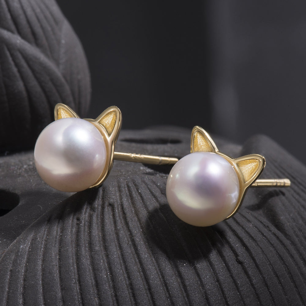 Cat Ear Pearl Stud Earrings