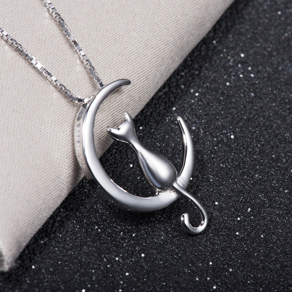 S.Leaf Sterling Silver Cat Moon Necklace