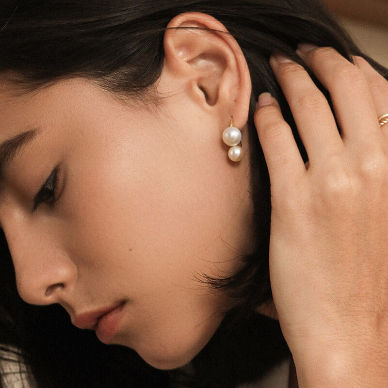 Natural Dual Pearls Drop Earrings for Women
