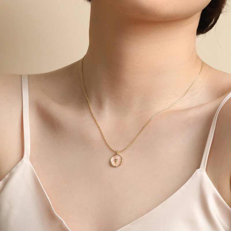 Gold Heart Irregular Coin Necklace Pink Enamel Choker