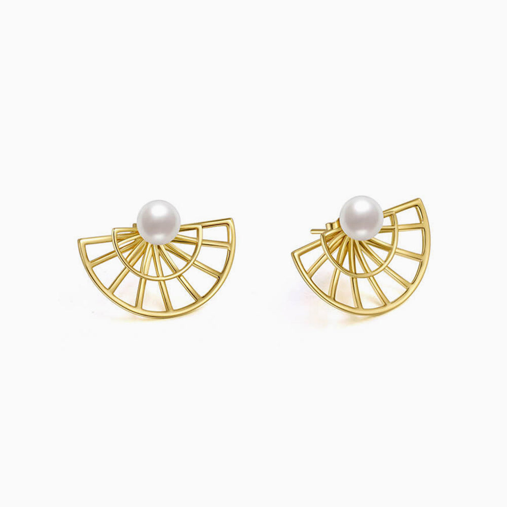 2 Layer Pearl Sector Earring Jackets Gold