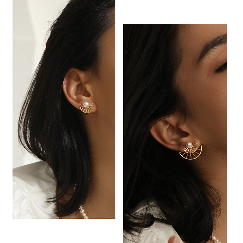 2 Layer Pearl stud earrings Sector Earring Jackets