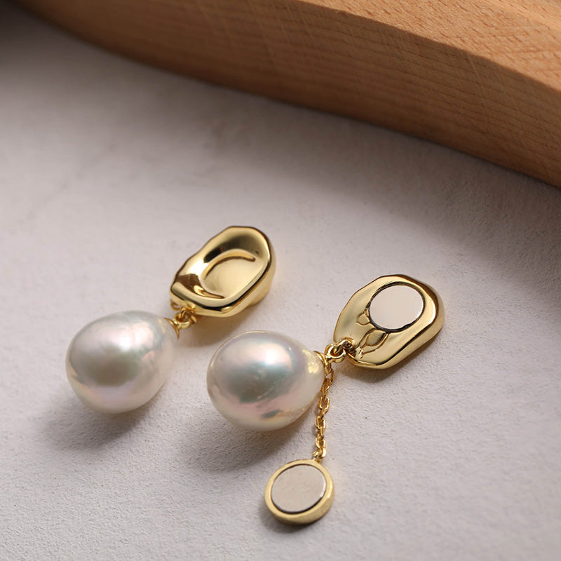 Large Baroque Pearl Dangle Earrings