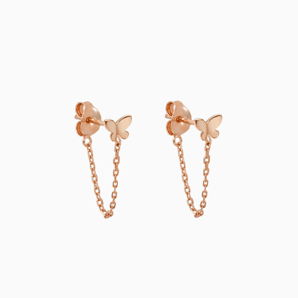 butterfly chain dangle earrings rose gold