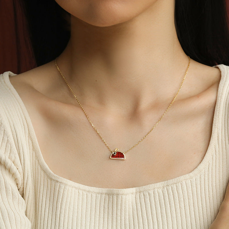 Red Agate Gold Lucky Mouse Necklace