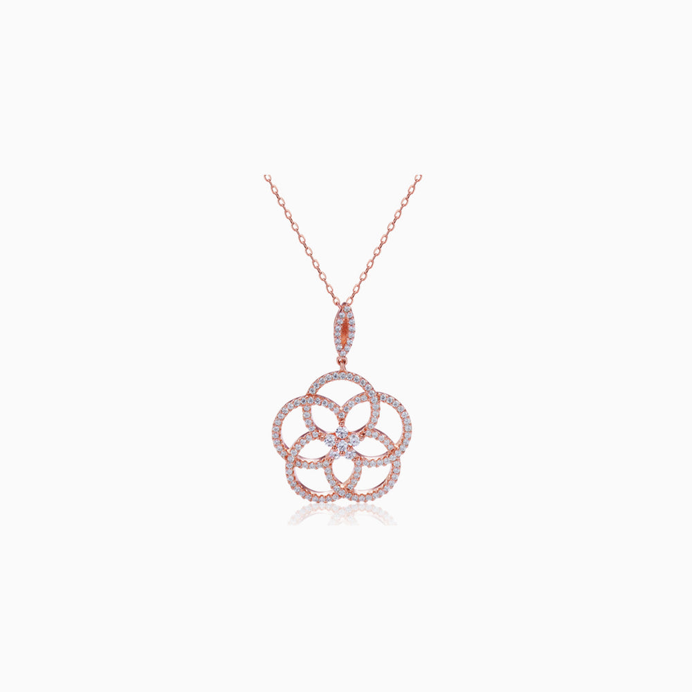 dainty CZ camellia pendant necklace rose gold