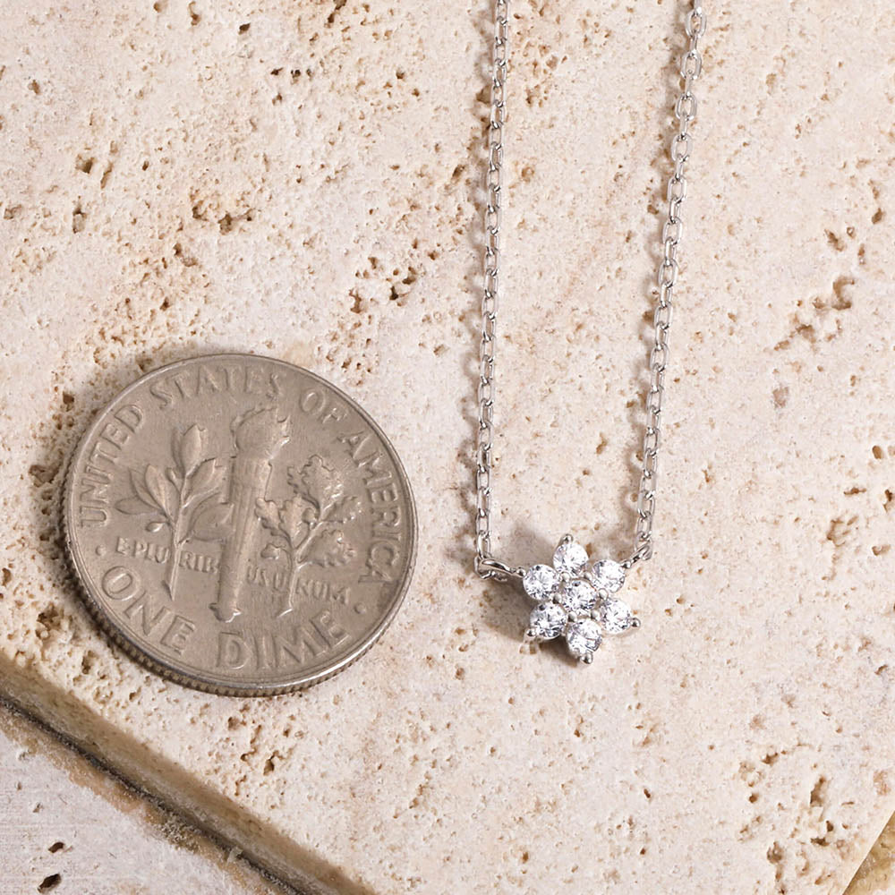 Tiny Floral CZ Snowflake Necklace 925 sterling silver