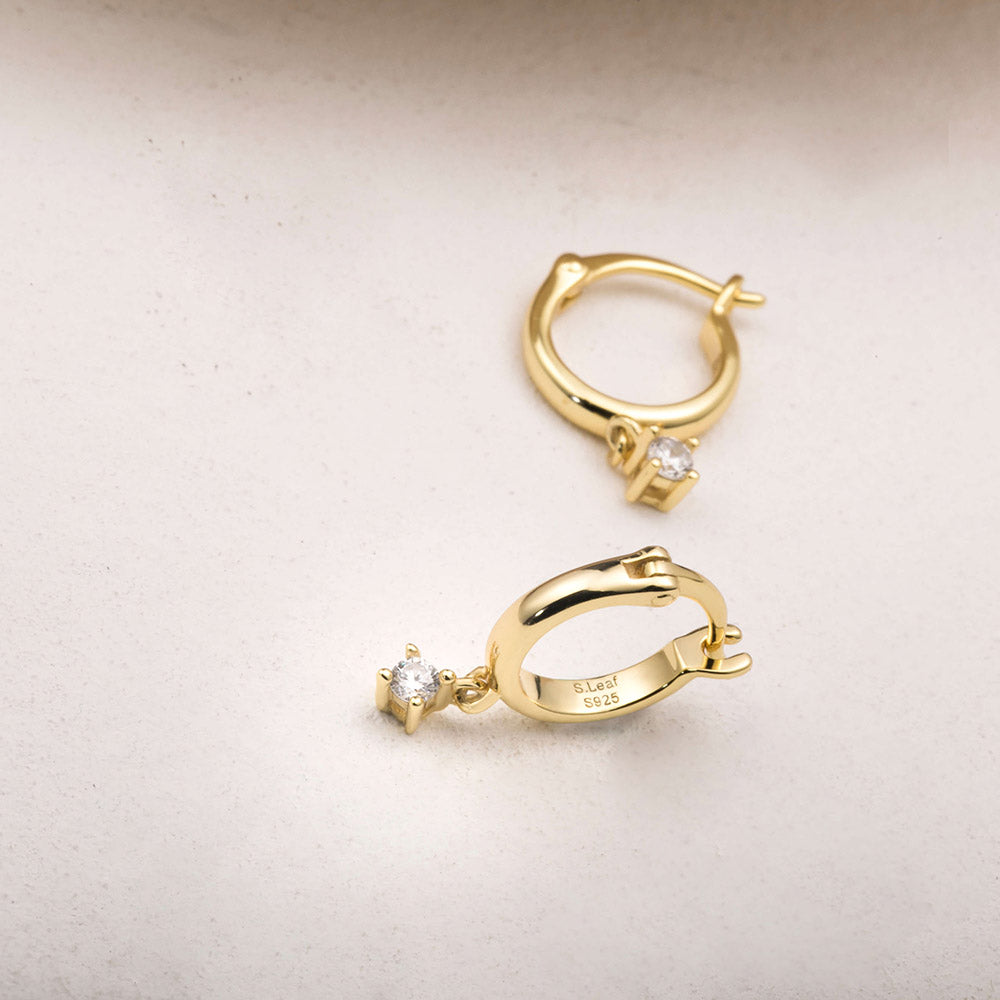 gold CZ hoop earrings 925 sterling silver