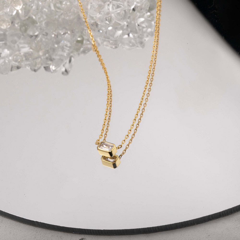 Square cubic zirconia necklace for women girls