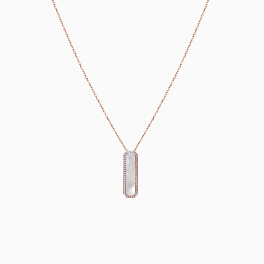Rectangle Mother of Pearl with Cubic Zirconia Necklace rose gold