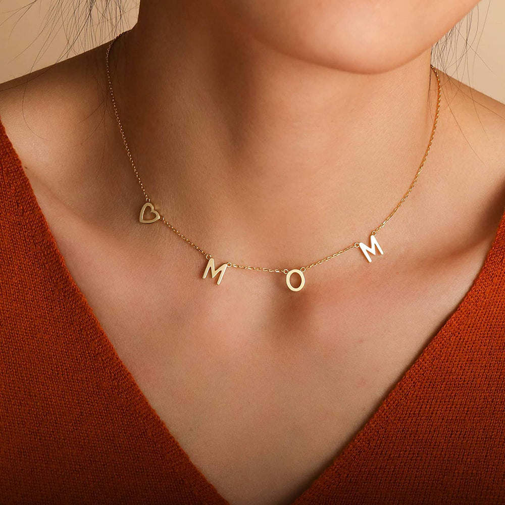 Initial Mom necklace 14k gold plated