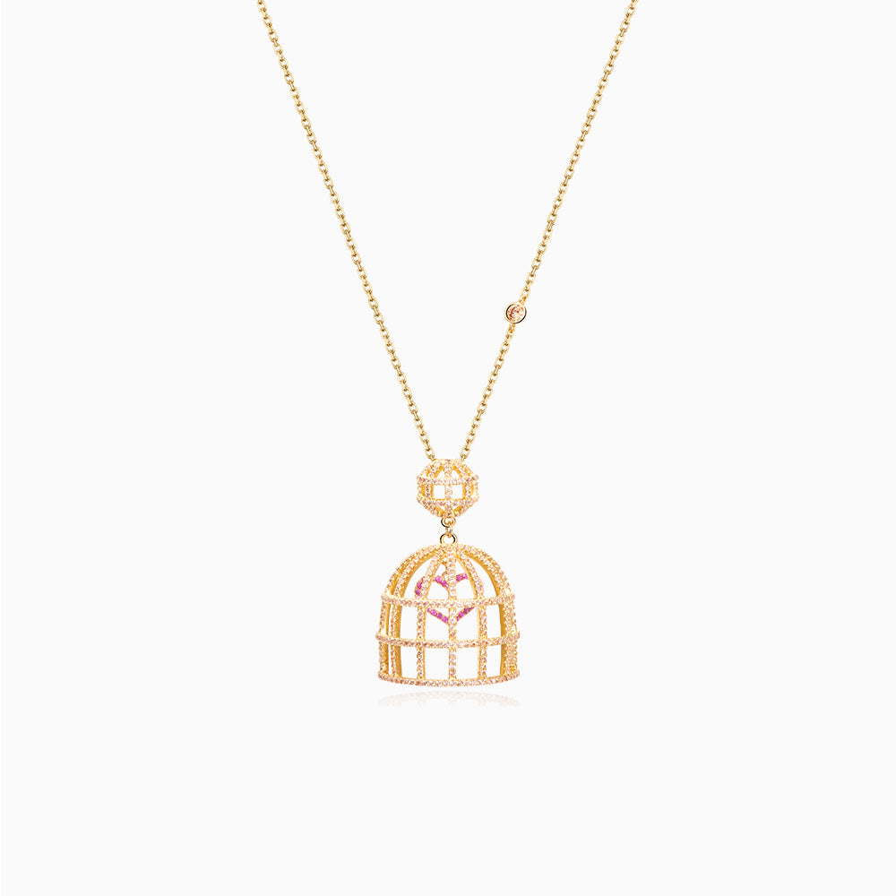 Bird Cage with Cubic Zirconia Necklace sterling silver gold plated