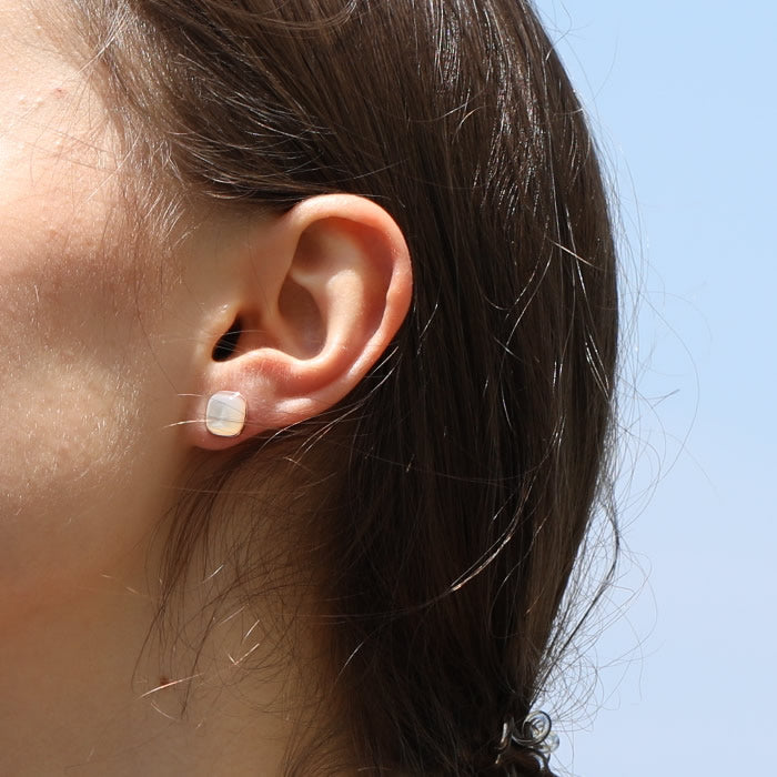 Convex Shape Mother Of Pearl Stud Earrings