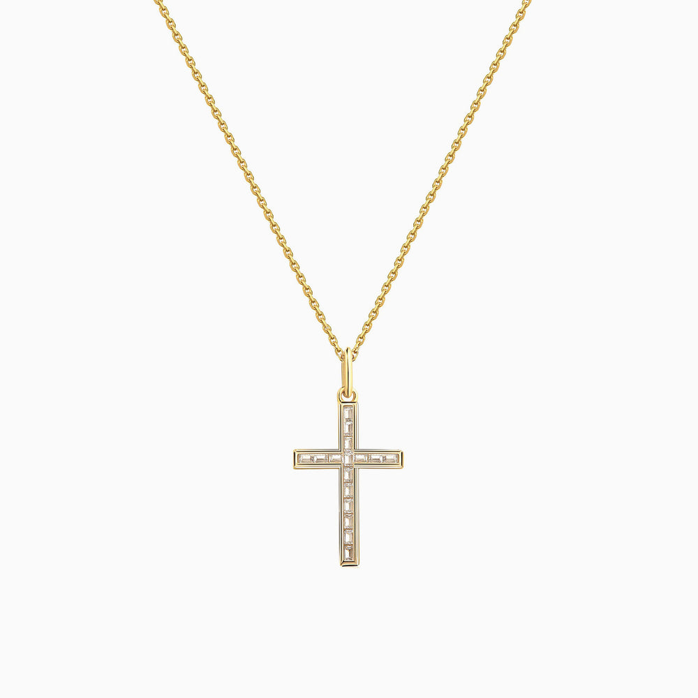 Emerald-cut Cz cross pendant necklace gold