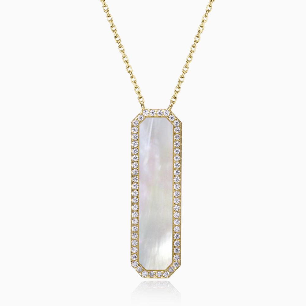 dainty CZ Rectangle Mother of Pearl Necklace gold plated gift for her