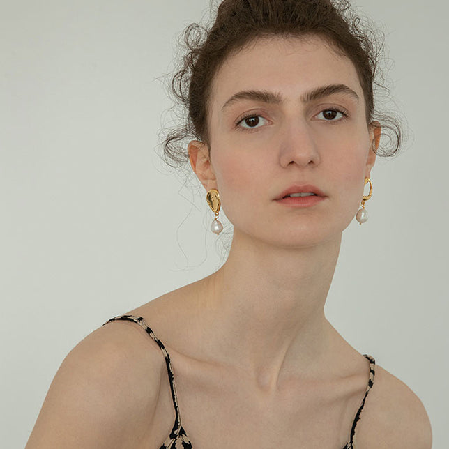 Dainty Asymmetrical Baroque Pearl Earrings gift idea