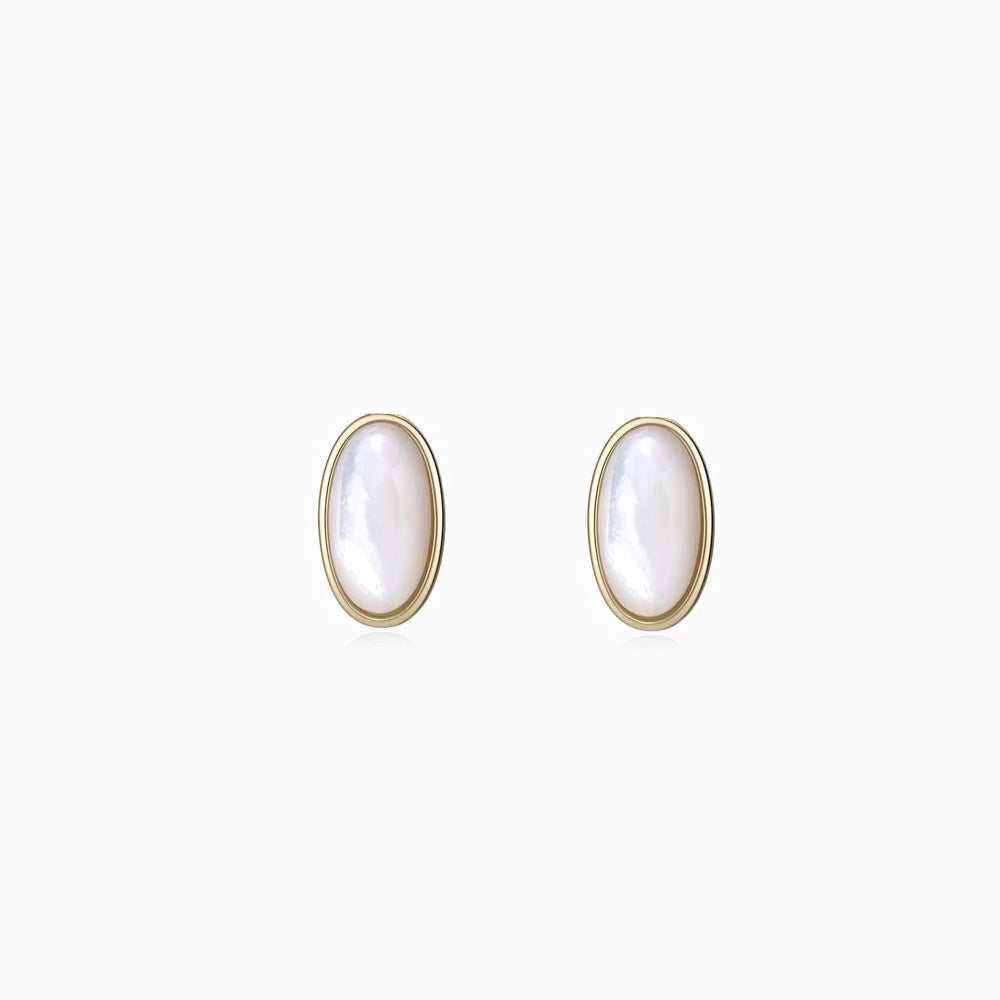 Mother of Pearl Oval Stud Earrings gold