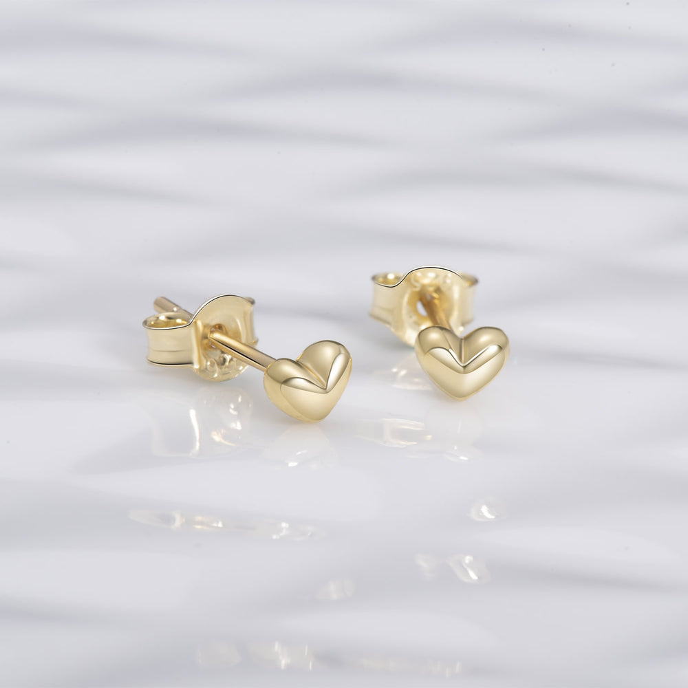 sterling silver gold 3D Heart Stud Earrings for women