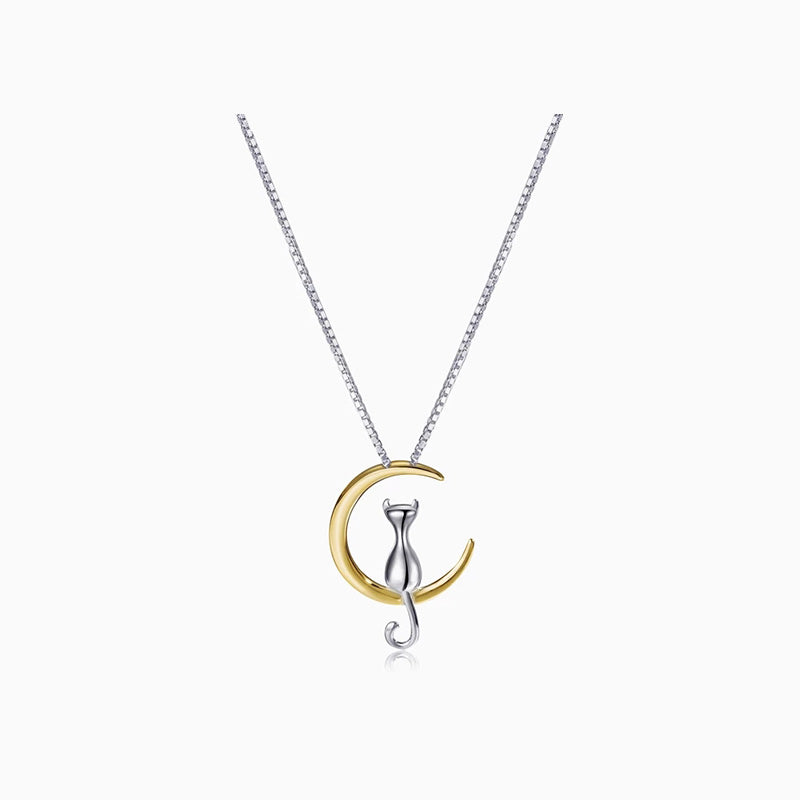 Cat Moon Necklace silver gold