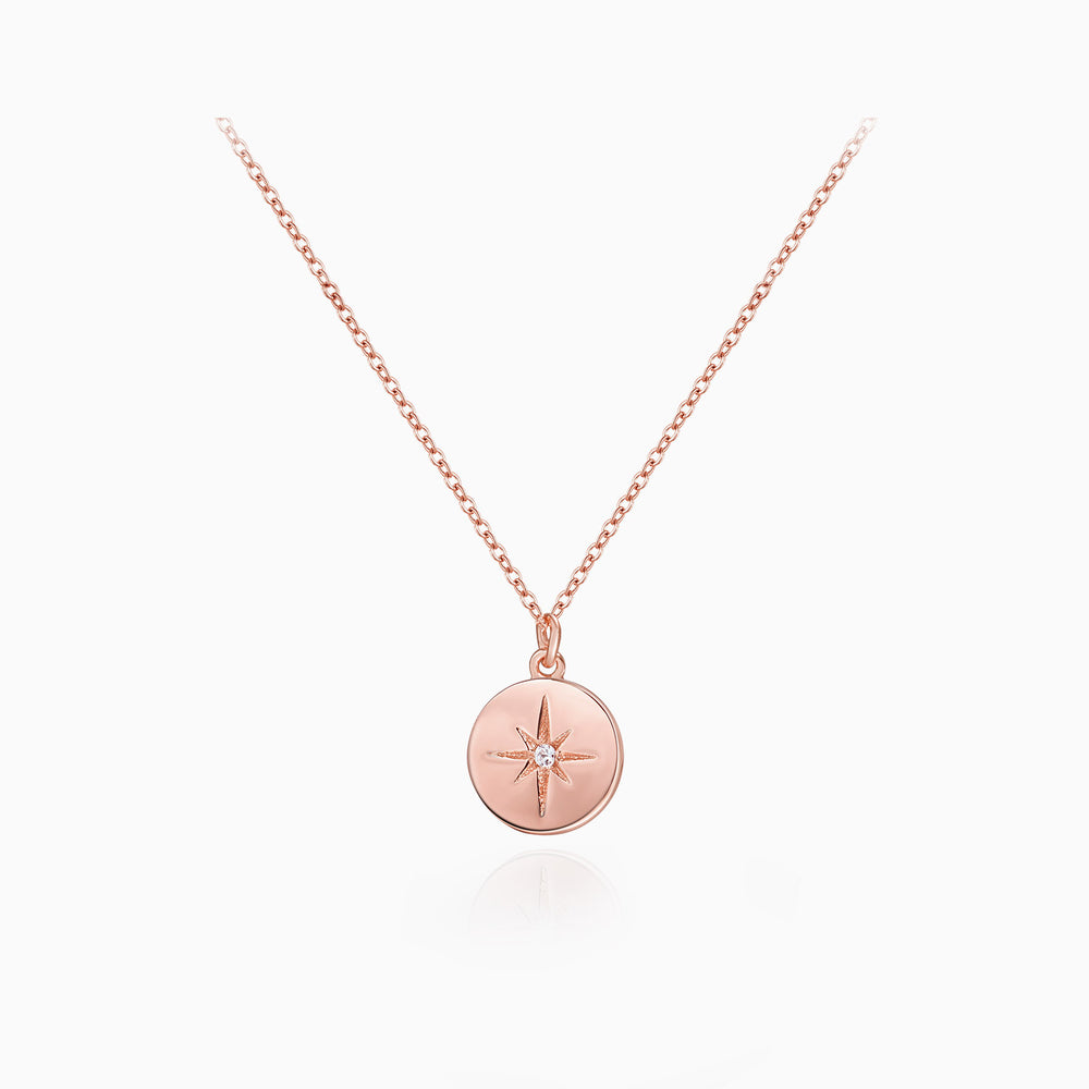 CZ Star Signet Coin Necklace rose gold