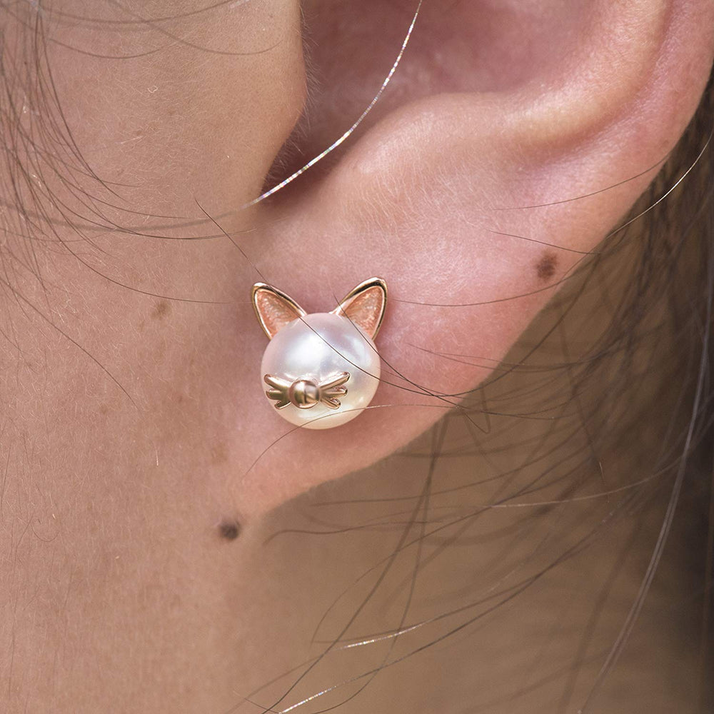 Cute Whisker Cat Pearl Stud Earrings