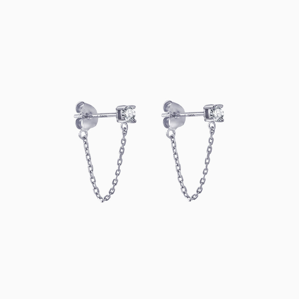 Cubic Zirconia Stud Chain Dangle Earrings sterling silver