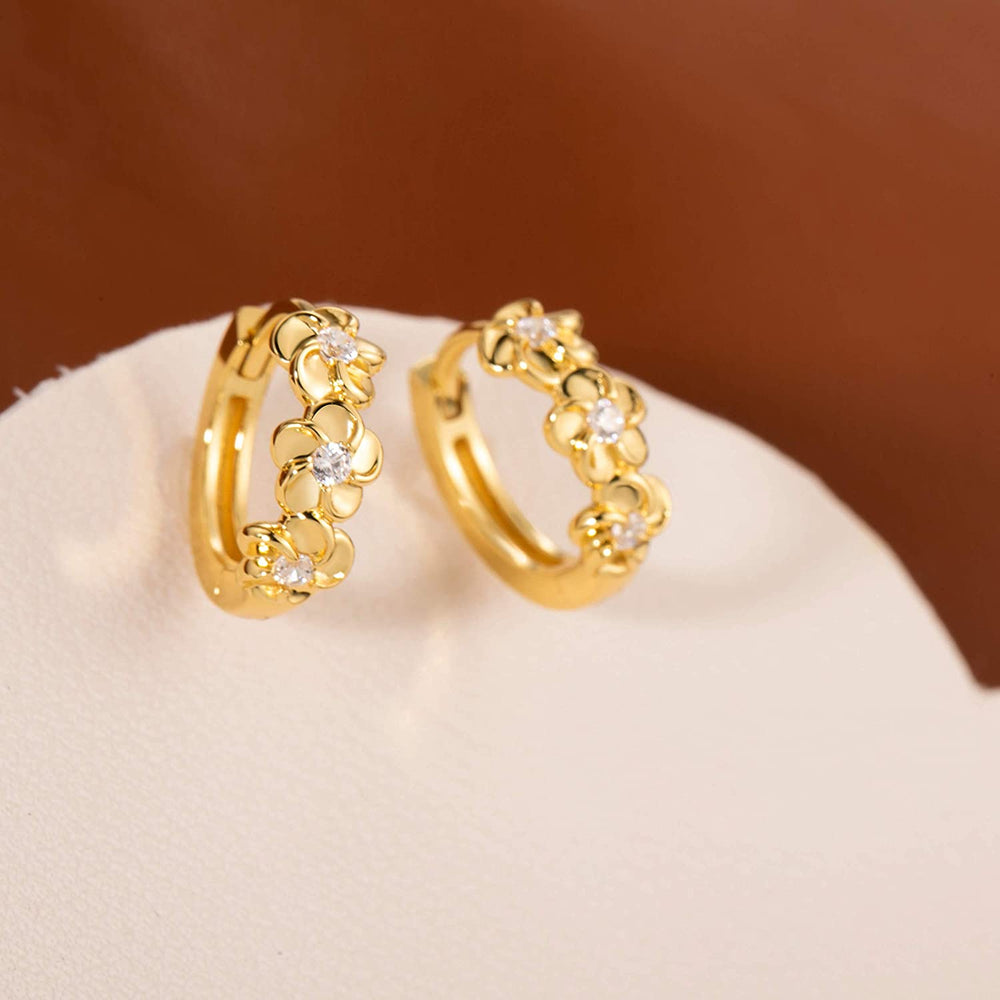 small blossom flower huggie hoop earrings 14k gold plated