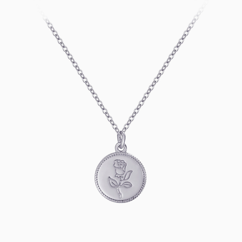 Rose Gemini Zodiac front back Coin Necklace sterling silver