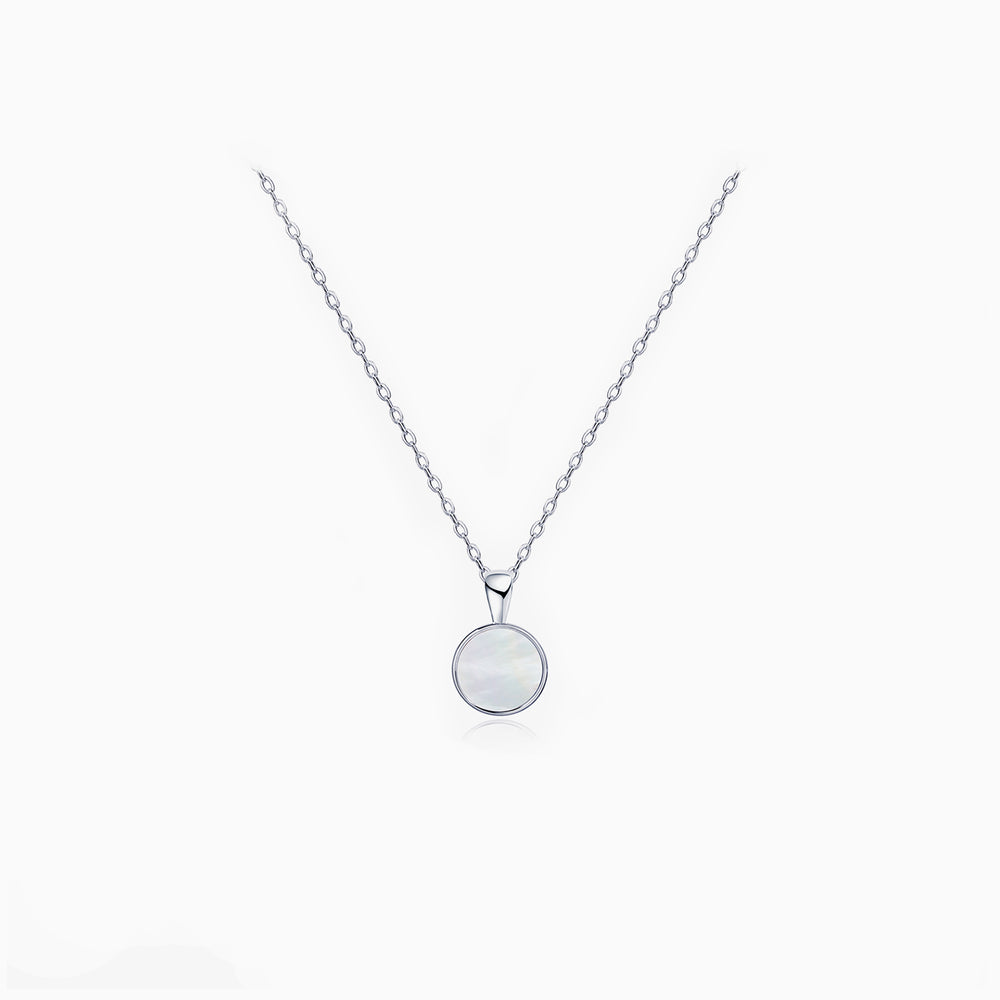 Small Mother of Pearl Round Pendant Necklace sterling silver