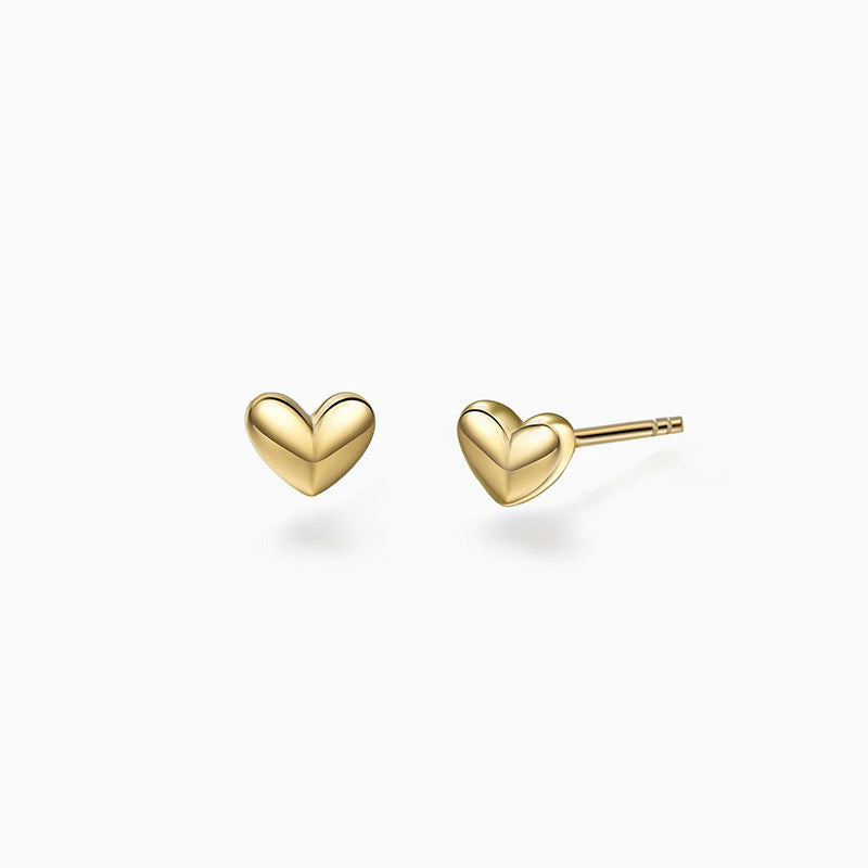 tiny 3D heart stud earrings gold ear piercings
